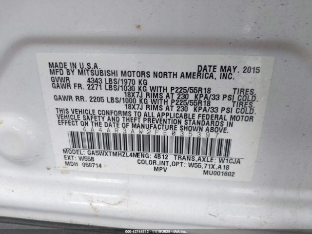 2015 MITSUBISHI OUTLANDER SPORT 4A4AR3AW2FE035397 Photo 8