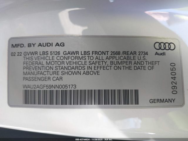 2022 AUDI A5 CABRIOLET WAU2AGF59NN005173 Photo 8