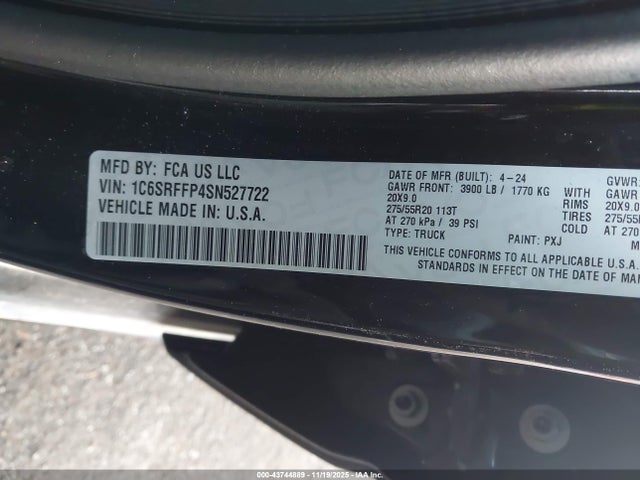 Auction sale of the 2025 Ram 1500, vin: 1C6SRFFP4SN527722, lot number: 43744889