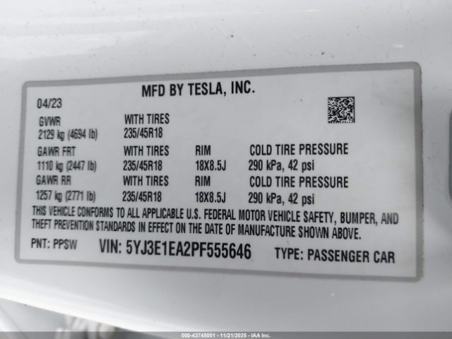 2023 TESLA MODEL 3 5YJ3E1EA2PF555646 Photo 8