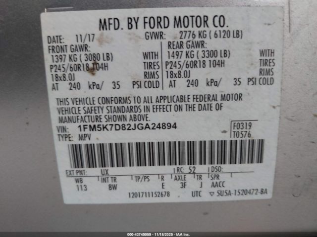 2018 FORD EXPLORER 1FM5K7D82JGA24894 Photo 8