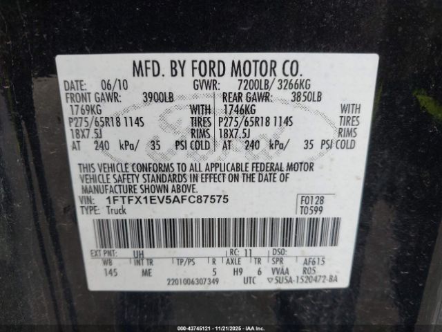 2010 FORD F-150 1FTFX1EV5AFC87575 Photo 8