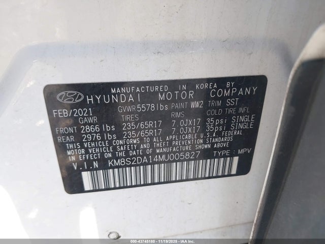 KM8S2DA14MU005827 Hyundai Santa Fe Hybrid Blue