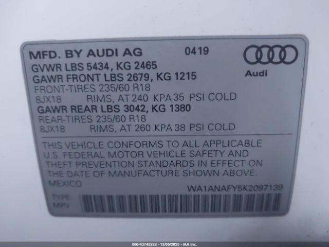 2019 AUDI Q5 WA1ANAFY5K2097139 Photo 8