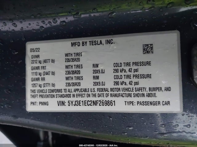 2022 TESLA MODEL 3 5YJ3E1EC2NF269861 Photo 8