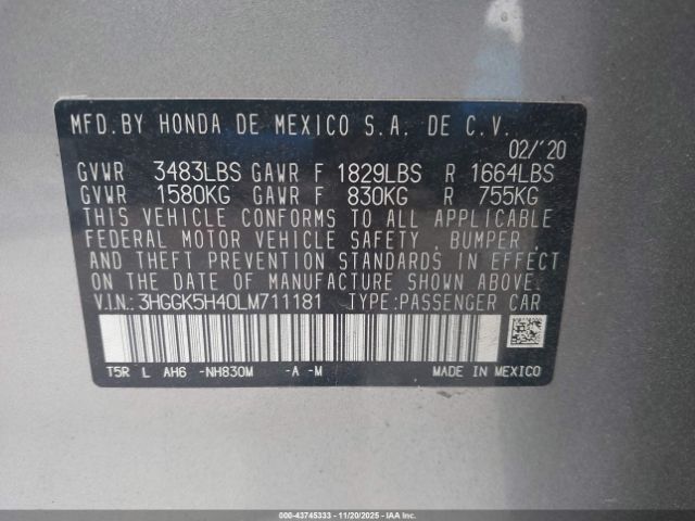 2020 HONDA FIT 3HGGK5H40LM711181 Photo 8