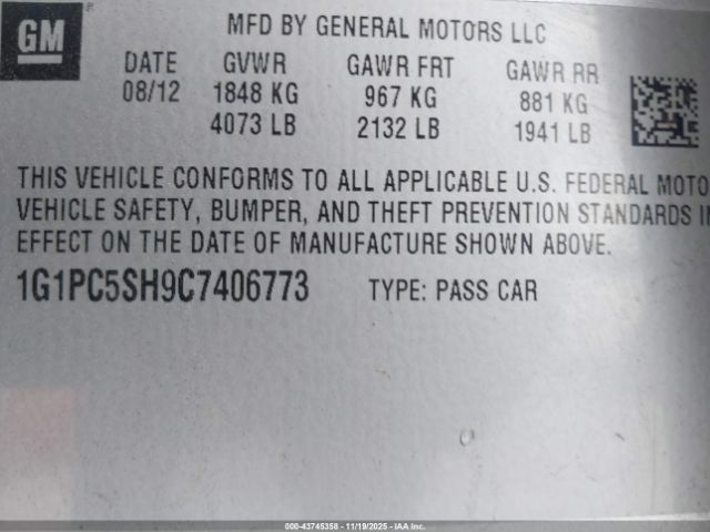 2012 CHEVROLET CRUZE 1G1PC5SH9C7406773 Photo 8