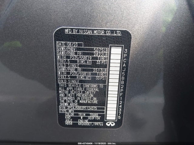 Aukcja sprzedaży 2023 Infiniti Qx50 Luxe Awd, vin: 3PCAJ5BB2PF124375, numer aukcji: 43745406
