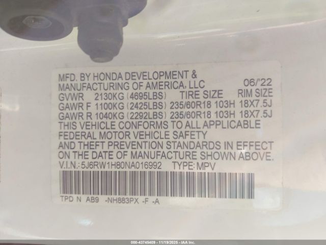 2022 HONDA CR-V 5J6RW1H80NA016992 Photo 8