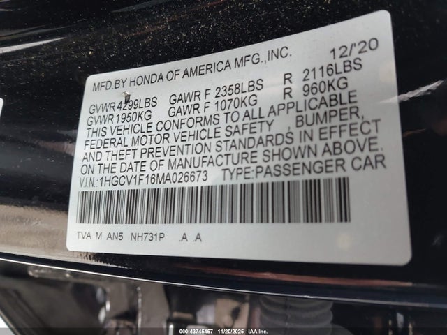 Honda ACCORD LX 2021 1HGCV1F16MA026673 Image 9