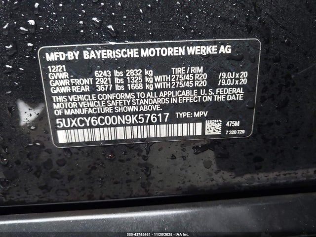 2022 BMW X6 5UXCY6C00N9K57617 Photo 8