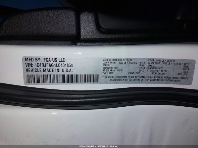 2020 JEEP GRAND CHEROKEE 1C4RJFAG1LC401854 Photo 8