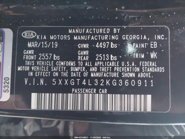 2019 KIA OPTIMA 5XXGT4L32KG360911 Photo 8