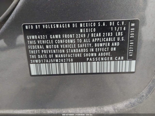 3VWD17AJ5FM262758 Volkswagen Jetta 1.8t Se