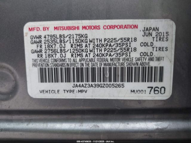 2016 MITSUBISHI OUTLANDER JA4AZ3A39GZ005265 Photo 8