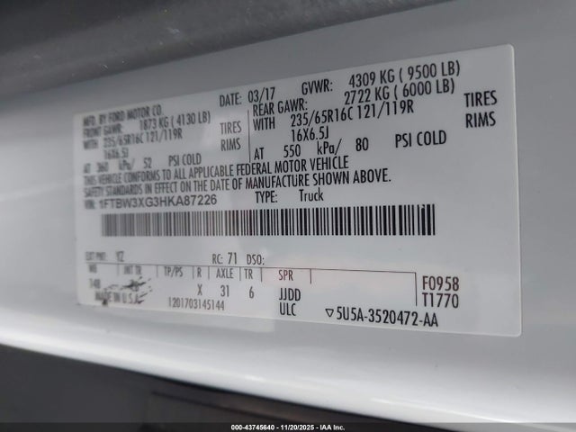 1FTBW3XG3HKA87226 Ford Transit-350