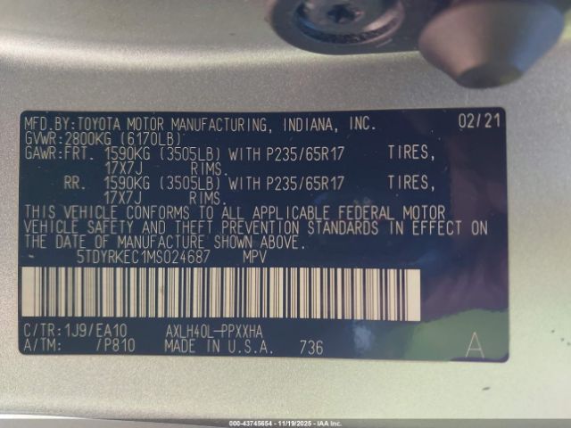 2021 TOYOTA SIENNA 5TDYRKEC1MS024687 Photo 8