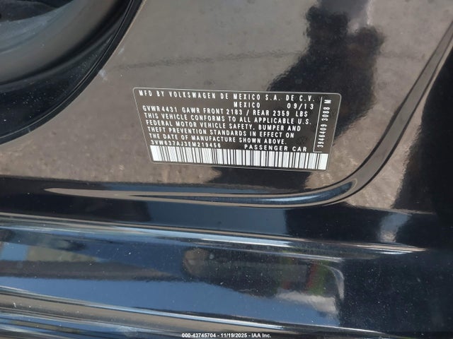 Продаж на аукціоні авто 2014 Volkswagen Jetta Hybrid Sel, vin: 3VW637AJ3EM219456, номер лоту: 43745704