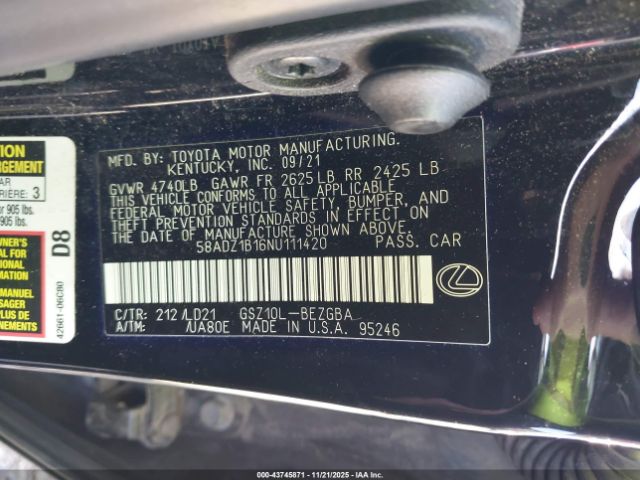 2022 LEXUS ES 350 58ADZ1B16NU111420 Photo 8