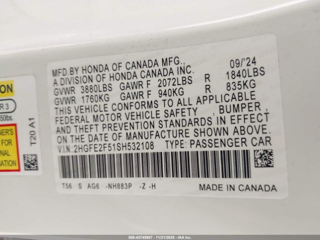 2025 HONDA CIVIC 2HGFE2F51SH532108 Photo 8