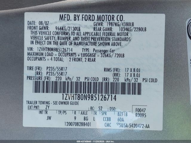 2008 FORD MUSTANG 1ZVHT80N985126714 Photo 8