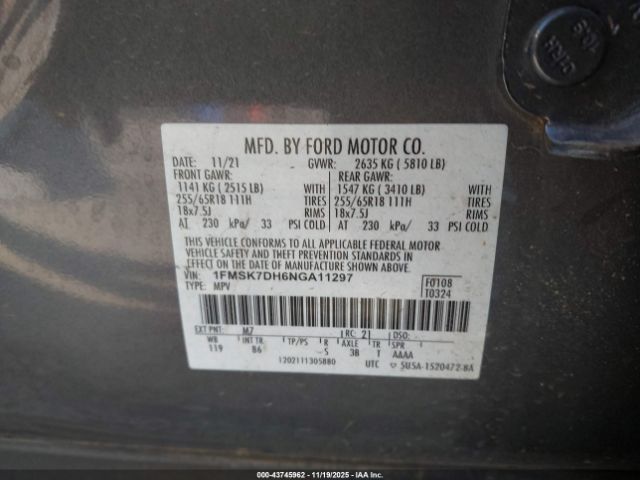 2022 FORD EXPLORER 1FMSK7DH6NGA11297 Photo 8