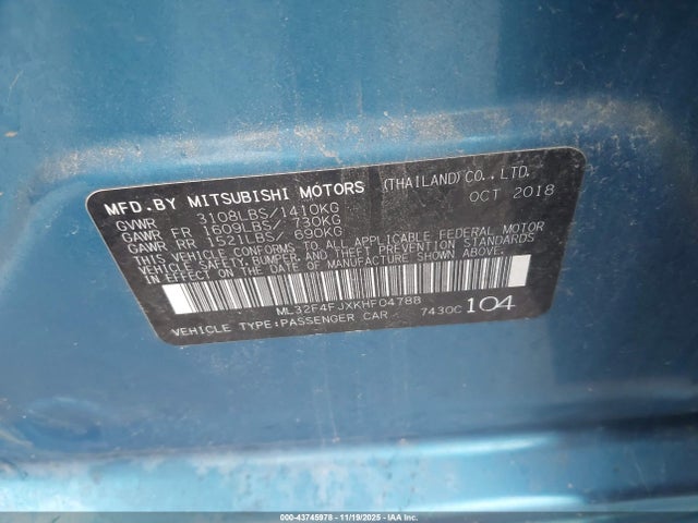 2019 MITSUBISHI MIRAGE G4 ML32F4FJXKHF04788 Photo 8