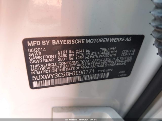 2015 BMW X3 5UXWY3C58F0E96171 Photo 8