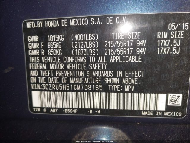 2016 HONDA HR-V 3CZRU5H51GM708185 Photo 8