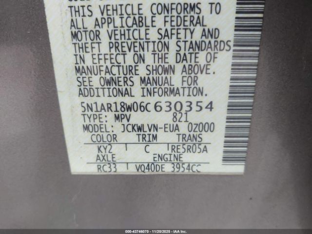 2006 NISSAN PATHFINDER 5N1AR18W06C630354 Photo 8