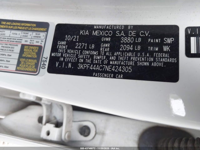 Aukcja sprzedaży 2022 Kia Forte Gt, vin: 3KPF44AC7NE424305, numer aukcji: 43746072