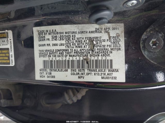 2011 MITSUBISHI ENDEAVOR 4A4JN2AS4BE027699 Photo 8