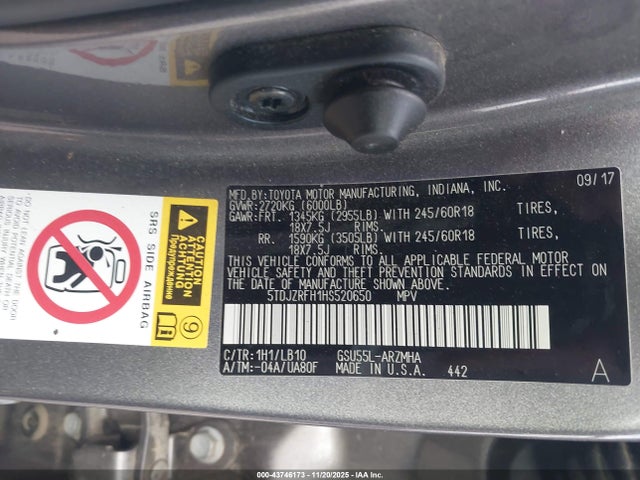 5TDJZRFH1HS520650 Toyota Highlander Xle