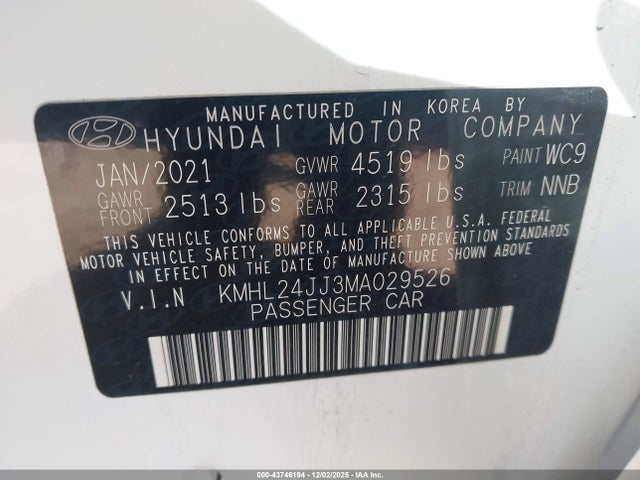 KMHL24JJ3MA029526 Hyundai Sonata Blue