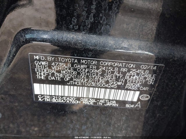 2014 Lexus Is 350 მანქანა იყიდება აუქციონზე, vin: JTHCE1D23E5004245, აუქციონის ნომერი: 43746290