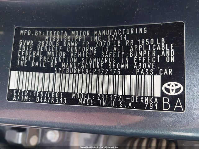 2014 TOYOTA COROLLA 5YFBURHE8EP172176 Photo 8