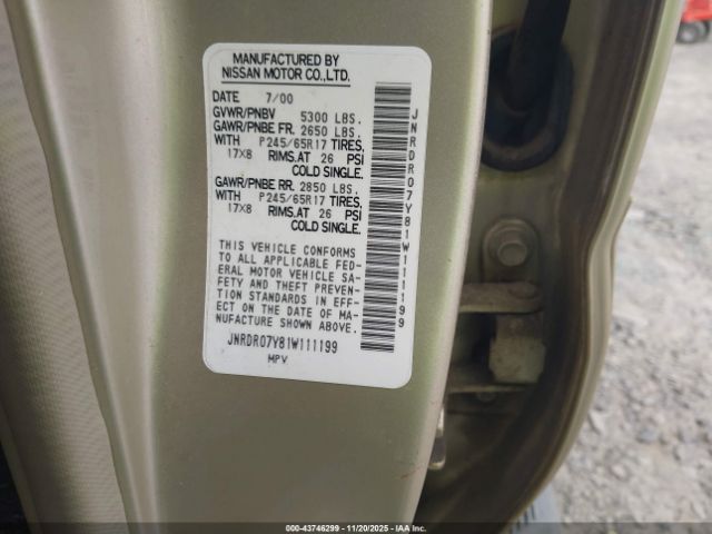 2001 INFINITI QX4 JNRDR07Y81W111199 Photo 8