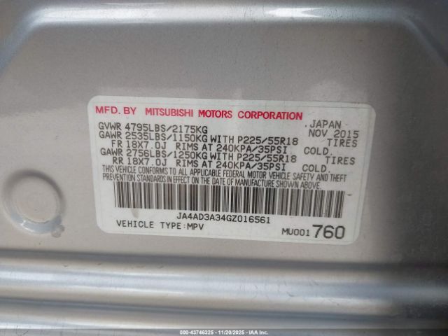 2016 MITSUBISHI OUTLANDER JA4AD3A34GZ016561 Photo 8