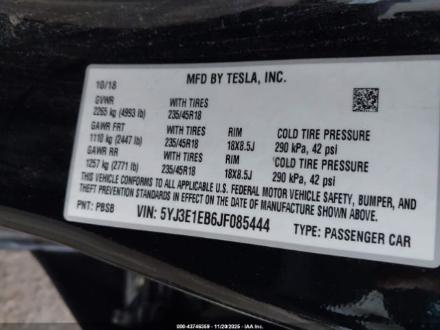 2018 TESLA MODEL 3 5YJ3E1EB6JF085444 Photo 8