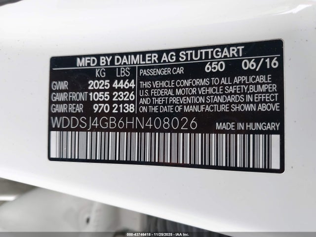 43746418 :رقم المزاد ، WDDSJ4GB6HN408026 vin ، 2017 Mercedes-benz Cla 250 4matic مزاد بيع