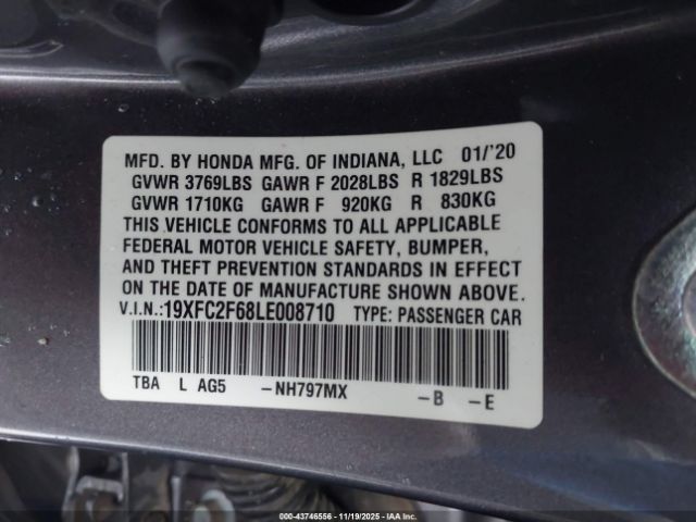 2020 HONDA CIVIC 19XFC2F68LE008710 Photo 8
