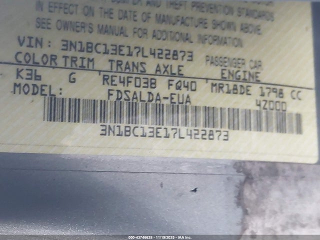 2007 NISSAN VERSA 3N1BC13E17L422873 Photo 8