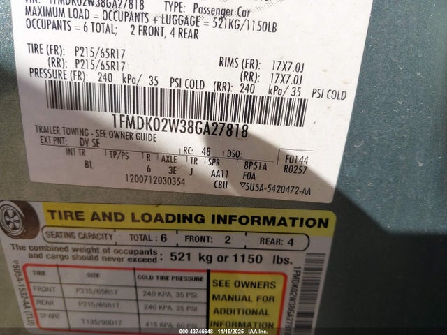 2008 FORD TAURUS X 1FMDK02W38GA27818 Photo 8