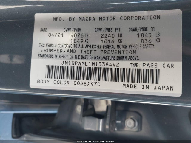 Mazda py 2021 JM1BPAML1M1338442 Image 9