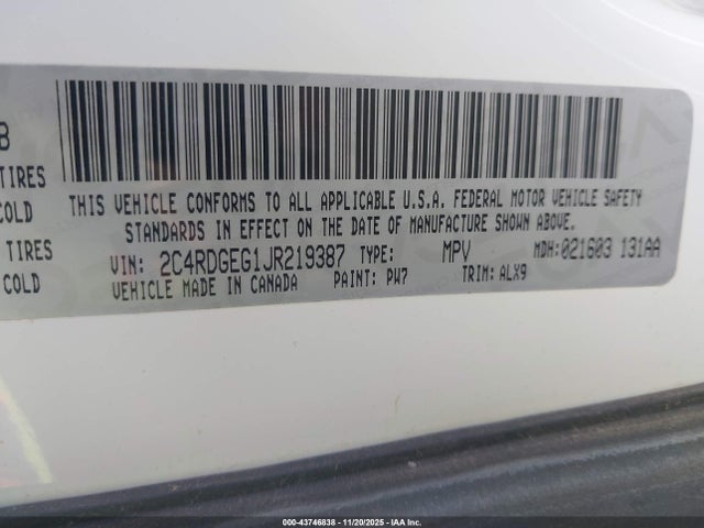 2C4RDGEG1JR219387 Dodge Grand Caravan Gt