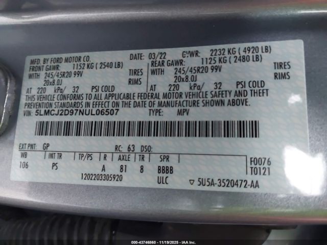 2022 LINCOLN CORSAIR 5LMCJ2D97NUL06507 Photo 8