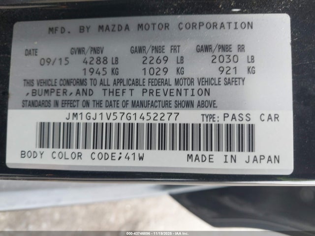JM1GJ1V57G1452277 Mazda Mazda6 I Touring
