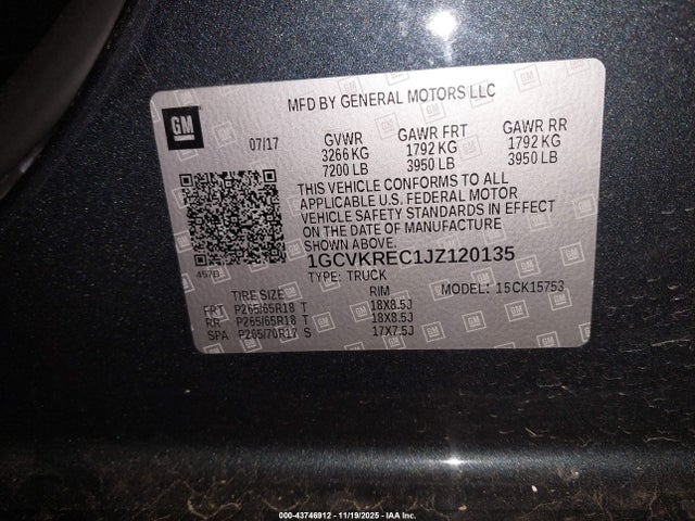 1GCVKREC1JZ120135 Chevrolet Silverado 1500 2lt