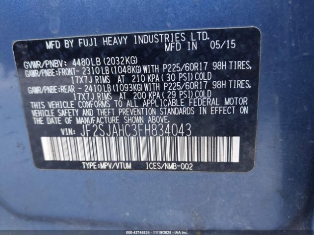 2015 SUBARU FORESTER JF2SJAHC3FH834043 Photo 8