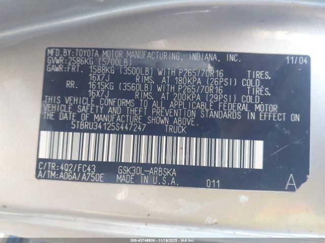 2005 TOYOTA TUNDRA 5TBRU34125S447247 Photo 8